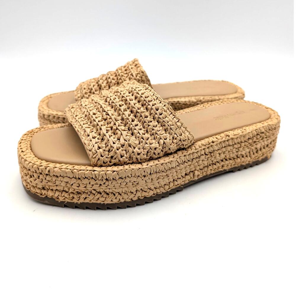Open Edit Gisella Platform Slide Sandals Women's Natural Raffia Size US8.5M EU39